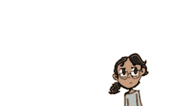 a cartoon of a girl with glasses and a ponytail