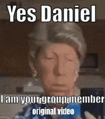 an older woman is taking a selfie with her eyes closed and says yes daniel i am your group member original video