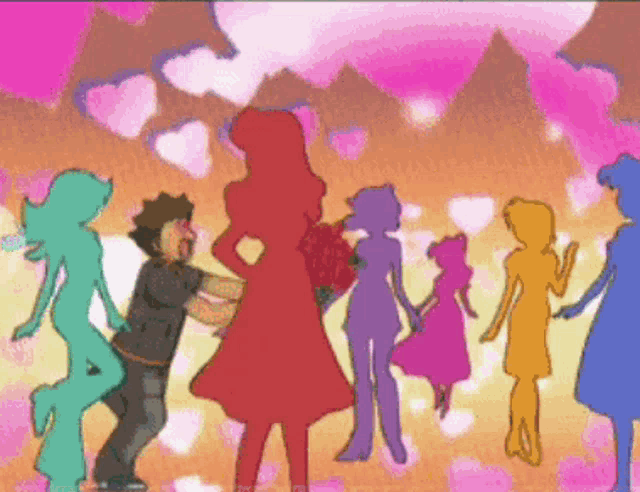 a cartoon of a man giving flowers to a group of women