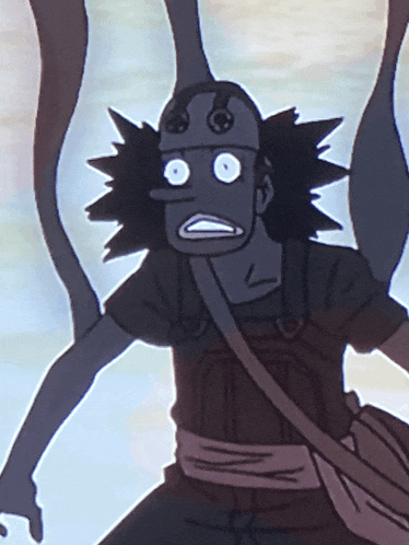 a cartoon character with a shocked look on his face and arms