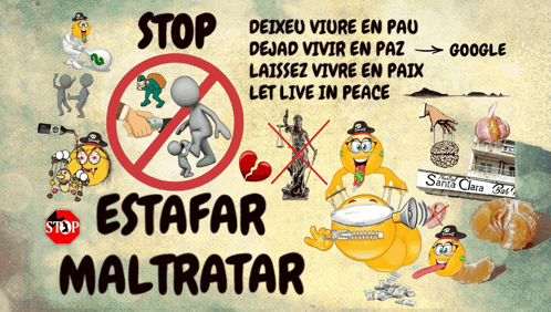 a poster that says stop estafar maltratar with cartoon characters on it