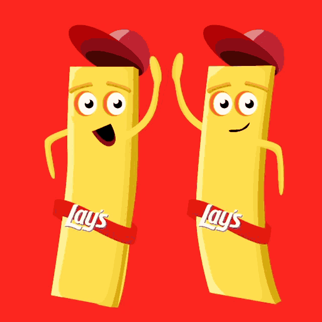 a cartoon illustration of two lays chips with faces and arms