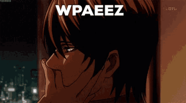 a close up of a person with the word wpaeez written on it