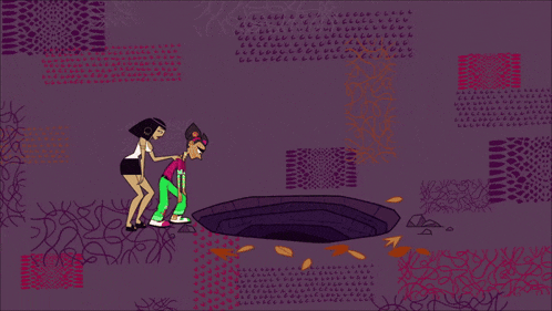a cartoon of a woman being lifted into a hole by another woman