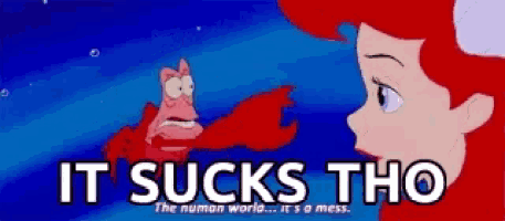 a cartoon of a girl and a fish with the words " it sucks tho "