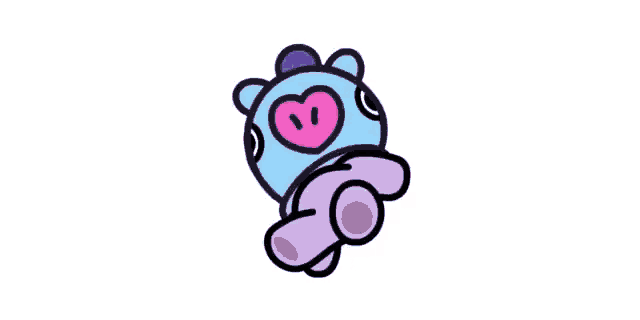 a cartoon drawing of a blue and purple animal with a heart on its head .