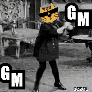 a black and white photo of a cat wearing sunglasses with the letters gm in the background