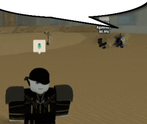 a person in a video game with a speech bubble above them that says agatenia