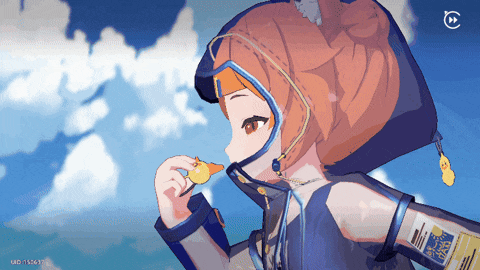 a screenshot of a video game shows a girl eating a chicken