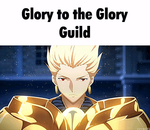a picture of a man with the words glory to the glory guild on it