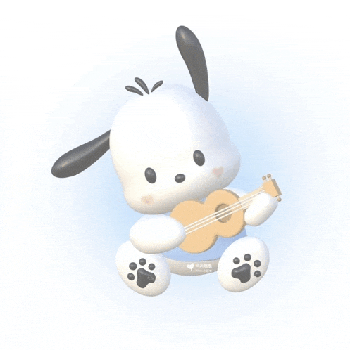 a 3d rendering of a dog playing a guitar with chinese writing on the bottom