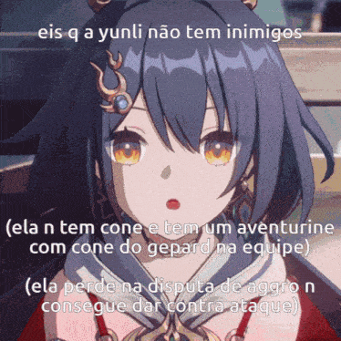 a picture of a girl with the words eis q a yunli nao tem inimigos above her