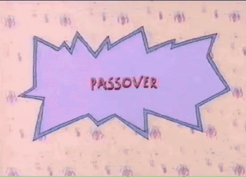 a purple cartoon speech bubble with the word passover written inside of it .