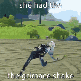 a cartoon of a person laying on the ground with the words `` she had the grimace shake '' written on the bottom .