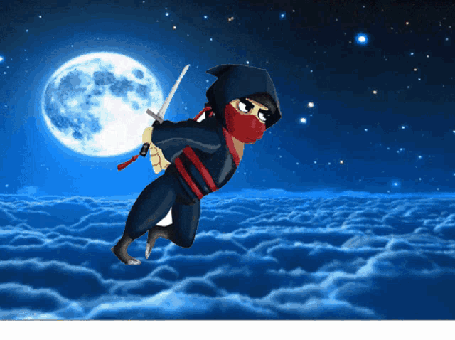 a cartoon of a ninja holding a sword in the air