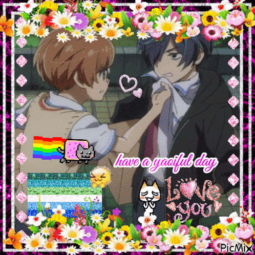 a picture of two anime characters with the words have a yaoiful day written on it