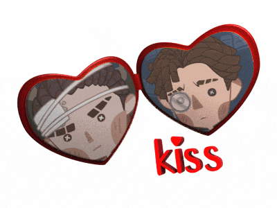a red heart shaped mirror with the word kiss on the bottom