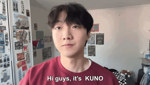 a man says hi guys it 's kuno in front of a refrigerator