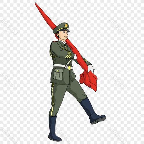 a cartoon of a soldier carrying a red flag