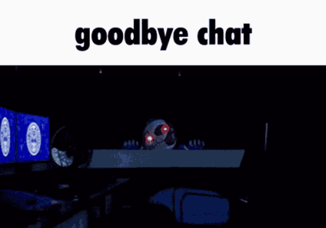 a picture of a skull with red eyes and the words goodbye chat on the bottom