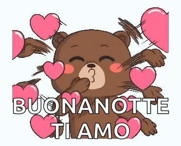 a teddy bear is surrounded by pink hearts and kissing .
