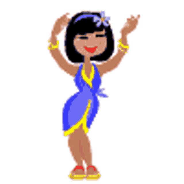 a cartoon of a woman in a blue and yellow dress