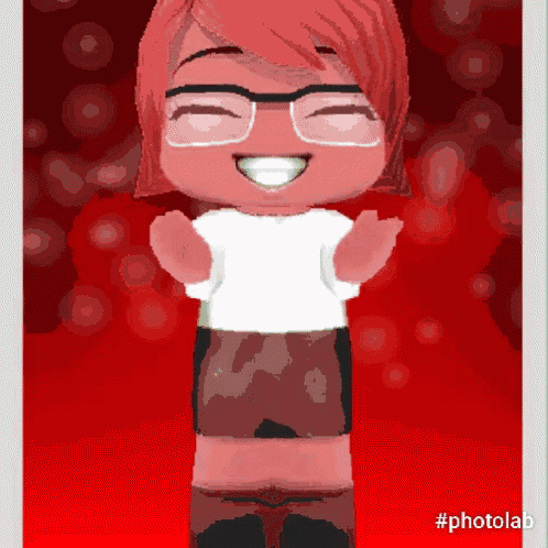 a picture of a girl with red hair and glasses with #photolab on the bottom