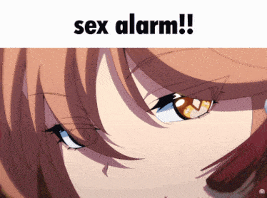 a close up of a girl 's eyes with the words sex alarm written below her