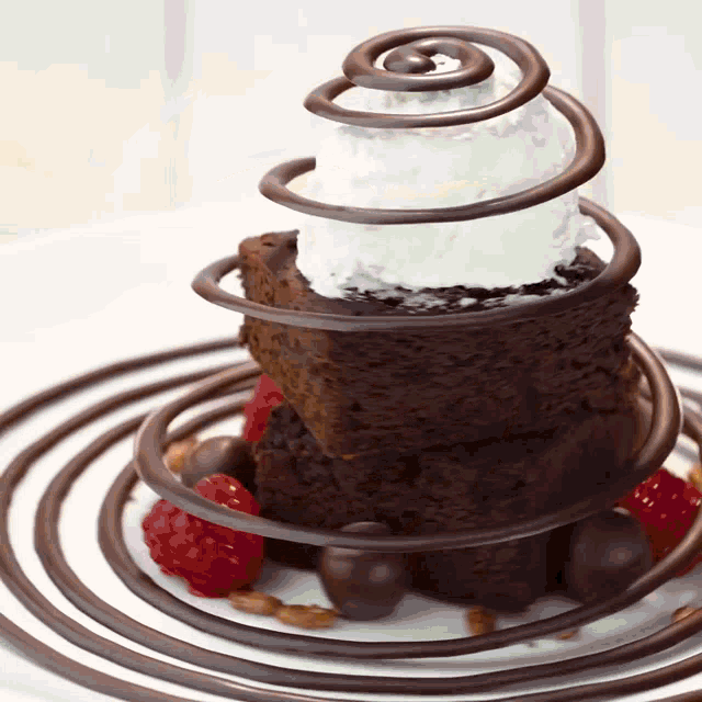 a brownie with whipped cream on top of it on a plate