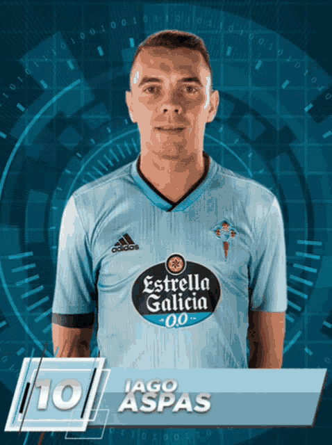 a man wearing a shirt that says estrella galicia 00