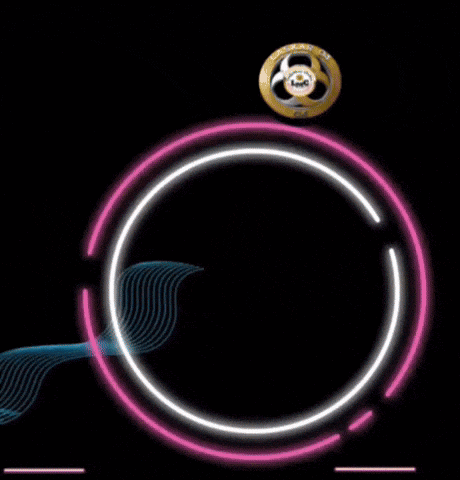 a glowing circle in the middle of a grid with a gold circle in the center