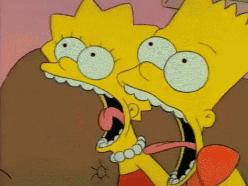 bart simpson and lisa simpson are making a funny face with their mouths open .