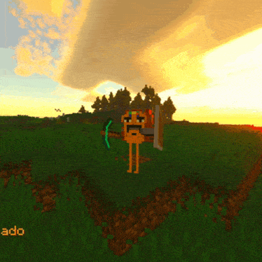a cartoon character in a field with the word ado on the bottom right