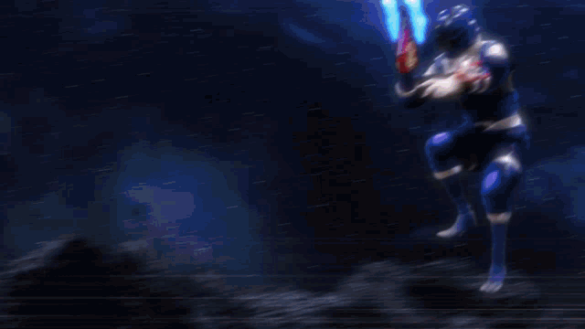 a blurry image of a person holding a sword with the number 31 on it