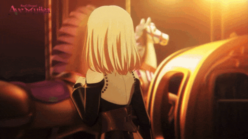 a girl is standing in front of a merry go round and the word ava is on the bottom left