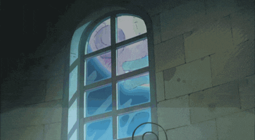 a brick wall with a window that has a reflection of a person in it