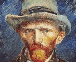 a painting of a man with a beard wearing a white hat