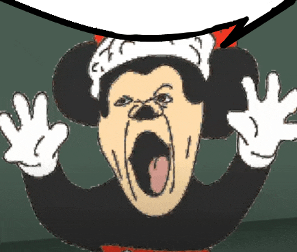 a cartoon of mickey mouse screaming with his mouth wide open