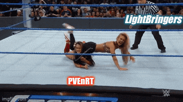 two women are wrestling in a wrestling ring with lightbringers written on the bottom