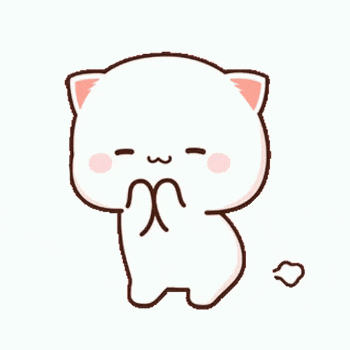 a cute cartoon cat is standing on its hind legs and covering its mouth with its hands .