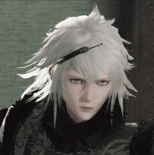 a close up of a person with white hair