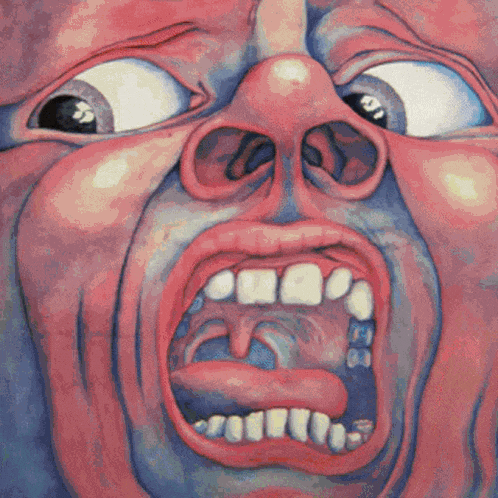 a close up of a painting of a man with his mouth open