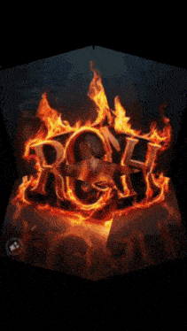 the word romah is surrounded by flames and sparkles