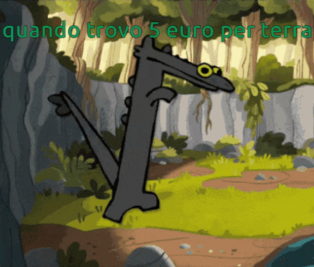 a cartoon drawing of a wolf with the words quando trovo 5 euro per terra
