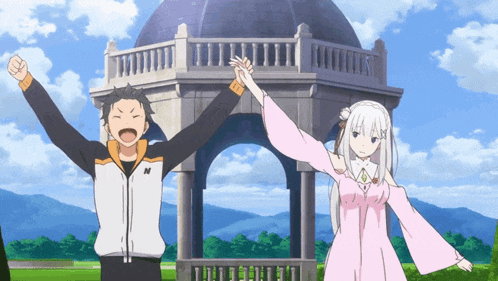a boy and a girl are holding hands in front of a building with the letter n on the jacket