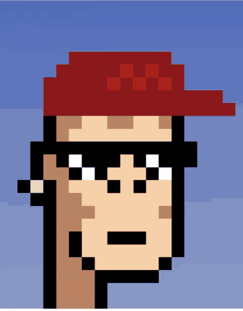 a pixel art of a person wearing a red hat and sunglasses