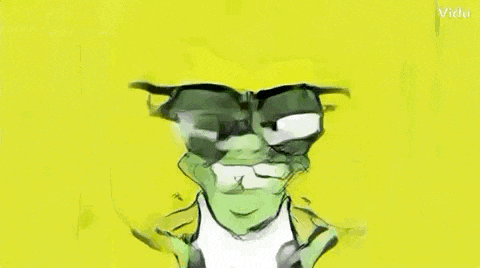 a cartoon frog with glasses is making a funny face .