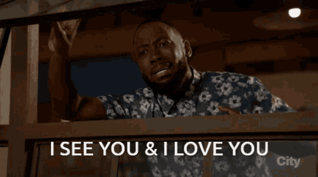 a man says " i see you and i love you " while standing on a balcony