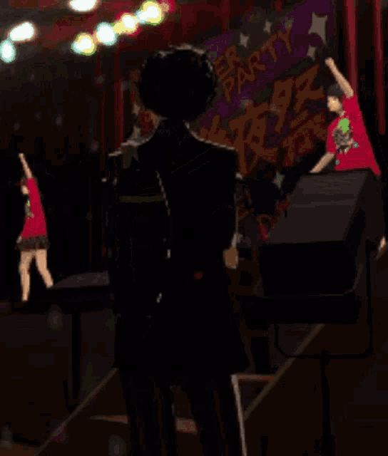 a group of people dancing on a stage with a sign that says " after party "
