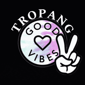 a logo that says ' tropang good vibes ' with a peace sign